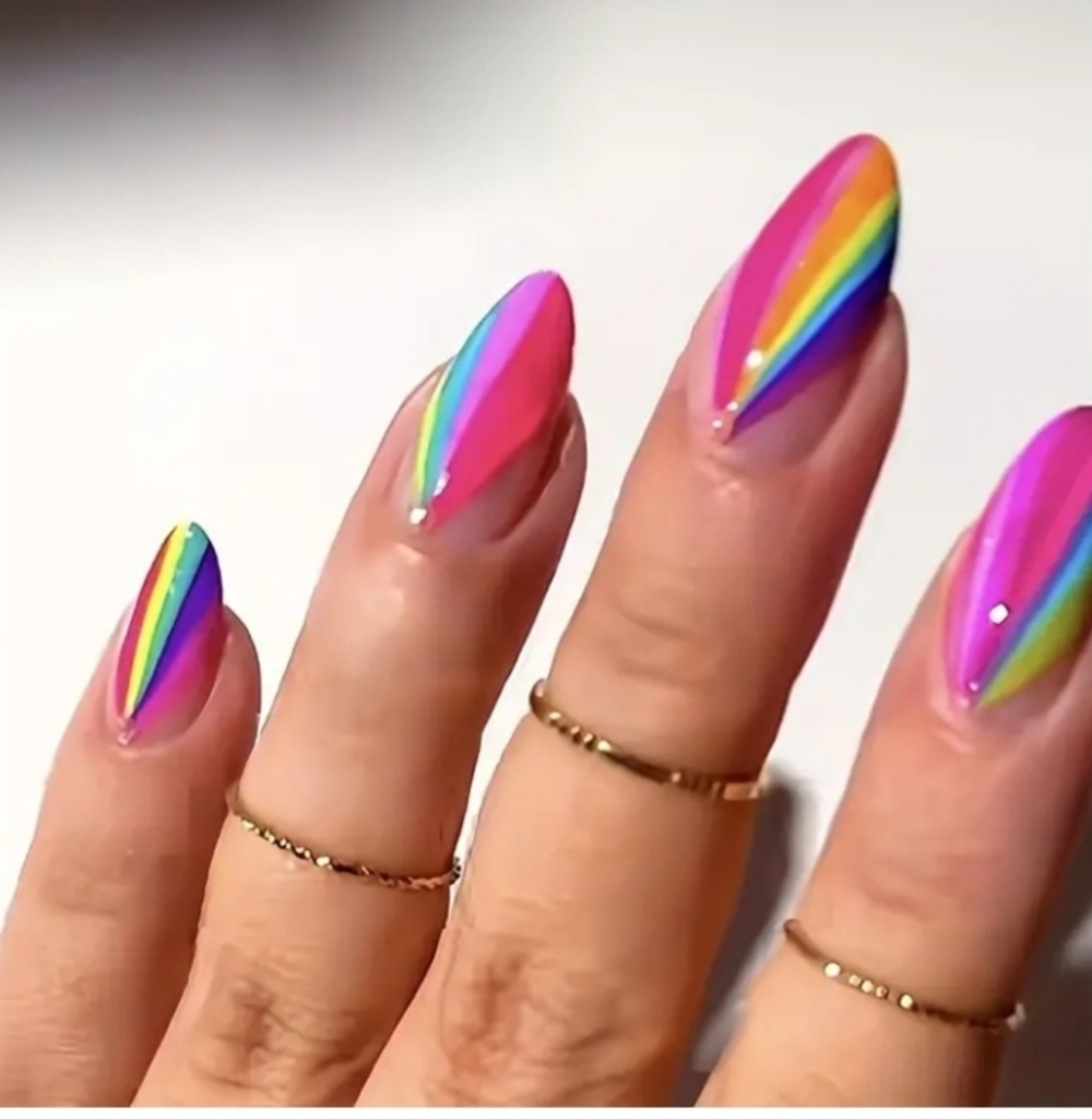 🔥3/$21 Striped Multicolor Almond shaped Press on nails